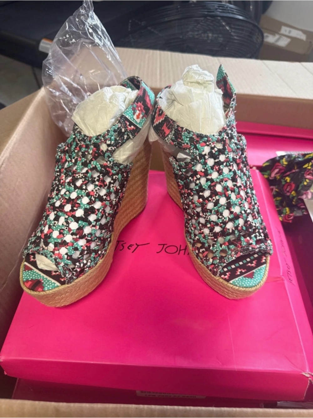 Betsey Johnson Multicolor Woven Espadrille Wedge Sandals